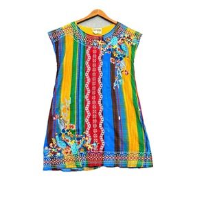 Savanna Jane Mini Dress Size‎ Medium Rainbow Floral Embroidered Hippie Festival
